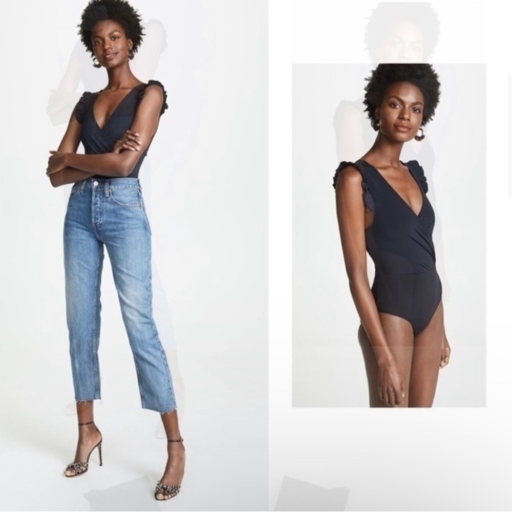 Amanda Uprichard Ruffle Cutout Bodysuit Medium Black